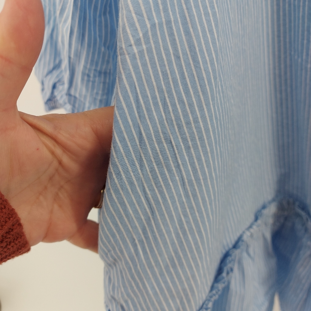 ANTHROPOLOGIE Blue Striped Shirtdress Size M Ruffle Hem Button Up Balloon Sleeve - Picture 5 of 11